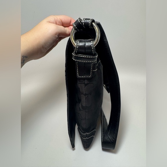 Coach Signature Shoulder Bag Crossbody Black Monogram Canvas & Leather #10082 - Picture 5 of 11